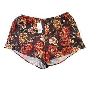 Floral High-Waist Shorts in Brown and Rust